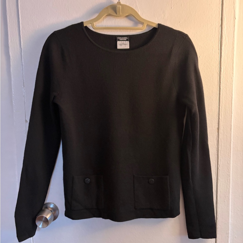 CHANEL Uniform Black Wool Sweater – Size M (Vintage, Milan Find)